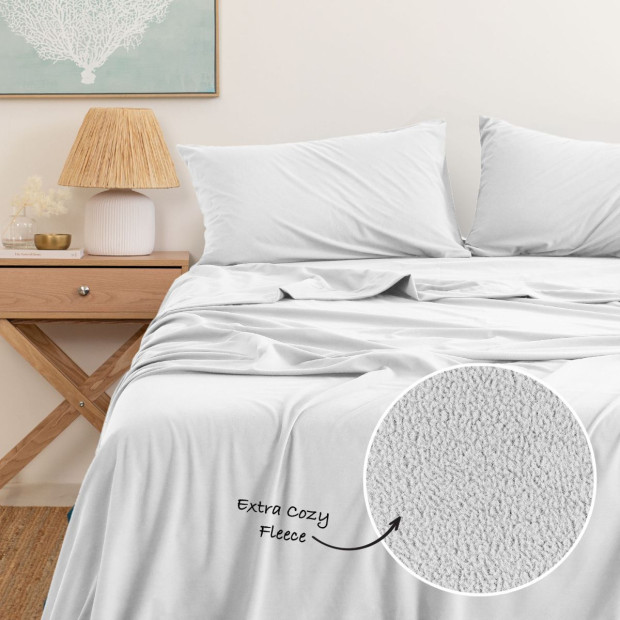 Polar Fleece Flannel Sheet Set Cozy - Double - White Image 3
