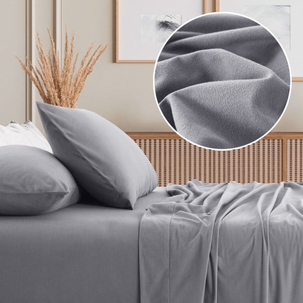 Polar Fleece Flannel Sheet Set Cozy - Double - Grey