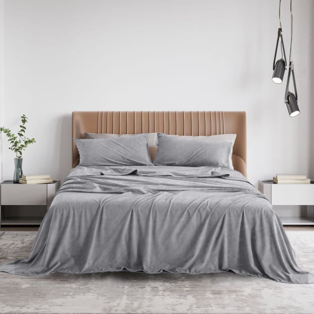 Polar Fleece Flannel Sheet Set Cozy - Double - Grey Image 2