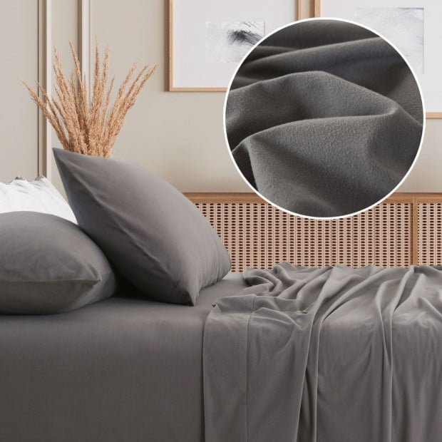 Polar Fleece Flannel Sheet Set Cozy - Double - Charcoal