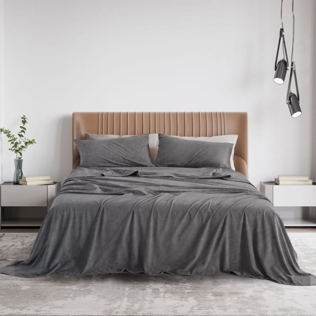 Polar Fleece Flannel Sheet Set Cozy - Double - Charcoal Image 2
