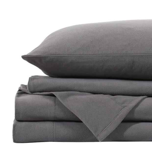 Polar Fleece Flannel Sheet Set Cozy - Double - Charcoal Image 4