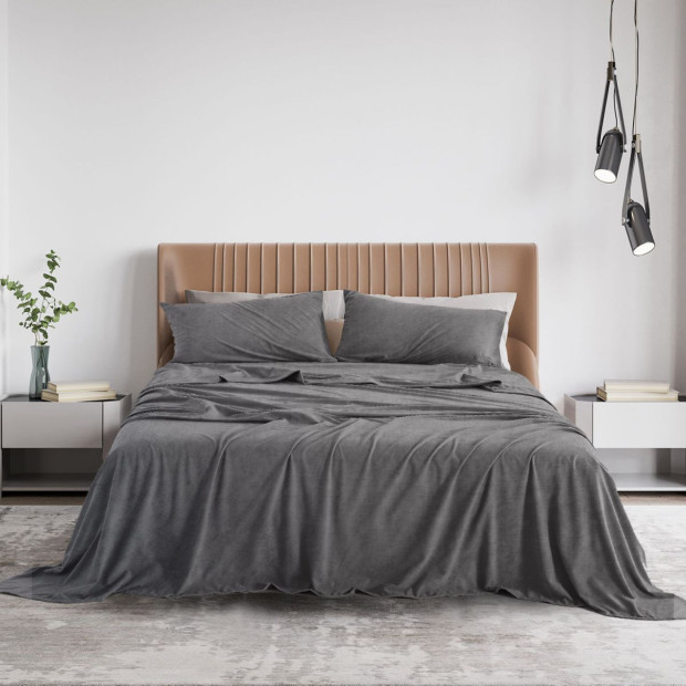 Polar Fleece Flannel Sheet Set Cozy - Queen - Charcoal Image 2