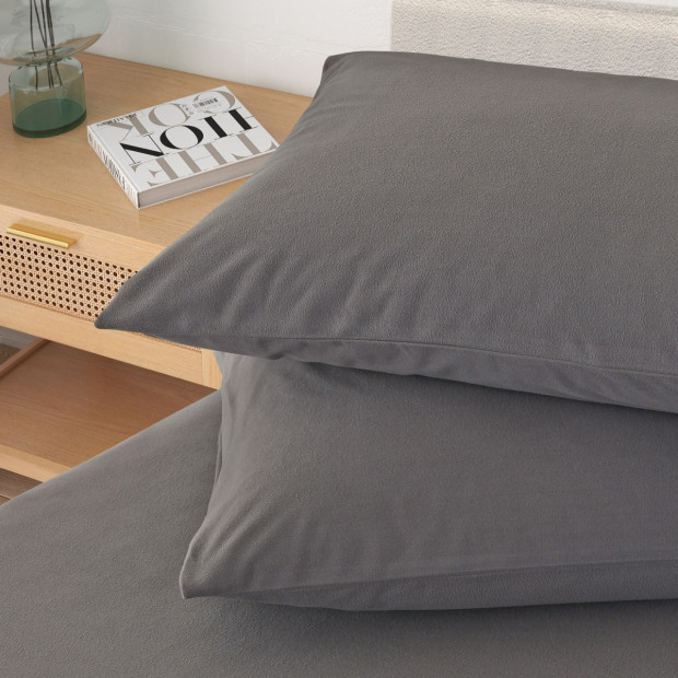 Polar Fleece Flannel Sheet Set Cozy - Queen - Charcoal Image 5