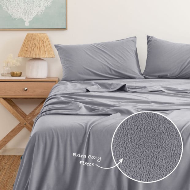 Polar Fleece Flannel Sheet Set Cozy - King - Grey Image 3