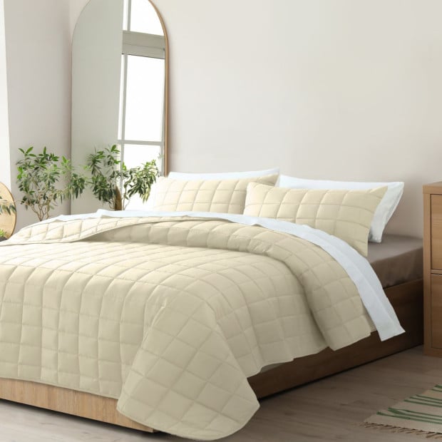 Coverlet Set Bedspread Soft Breathable 3 Piece Set - Queen - Beige Image 2