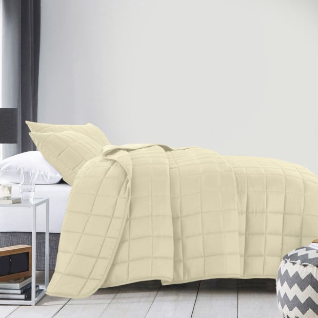 Coverlet Set Bedspread Soft Breathable 3 Piece Set - Queen - Beige Image 4