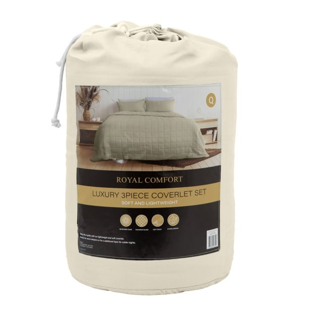 Coverlet Set Bedspread Soft Breathable 3 Piece Set - Queen - Beige Image 7