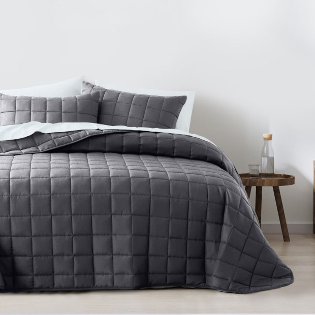 Coverlet Set Bedspread Soft Breathable 3 Piece Set - Queen - Charcoal