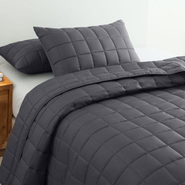 Coverlet Set Bedspread Soft Breathable 3 Piece Set - Queen - Charcoal Image 3
