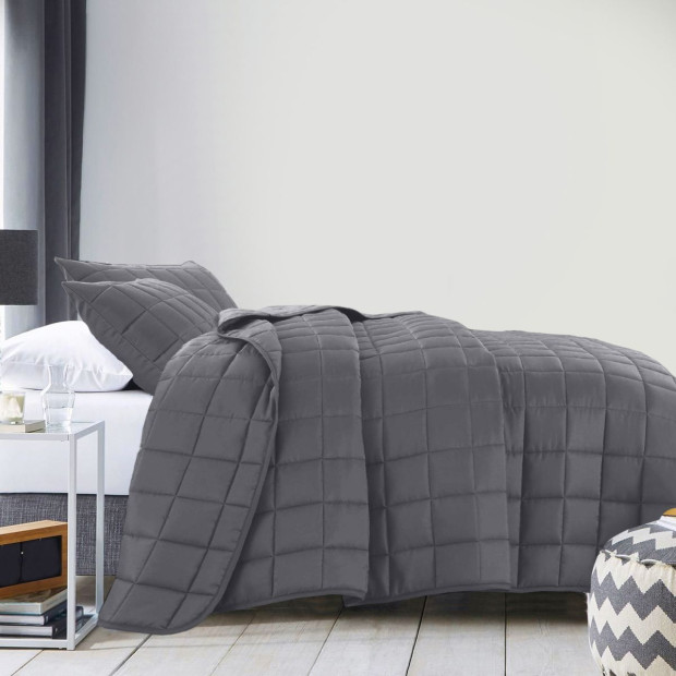 Coverlet Set Bedspread Soft Breathable 3 Piece Set - Queen - Charcoal Image 4