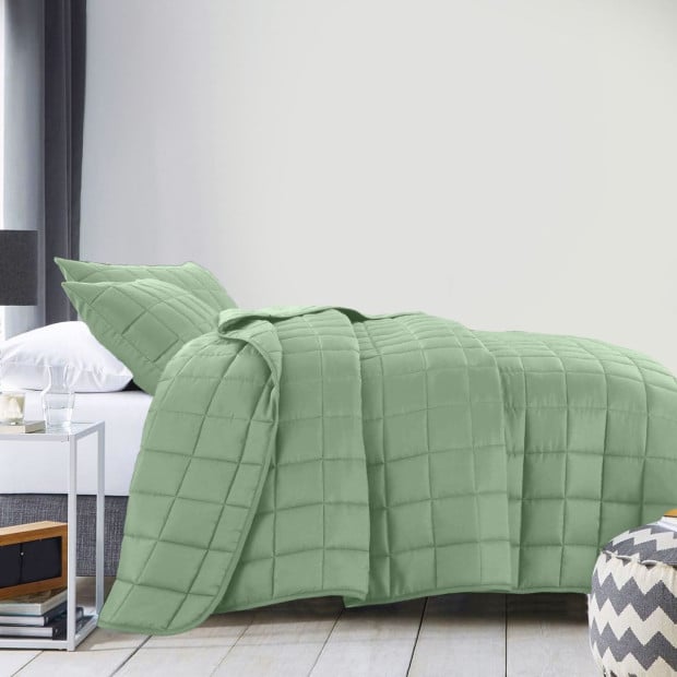 Coverlet Set Bedspread Soft Breathable 3 Piece Set - - Queen - Sage Image 4