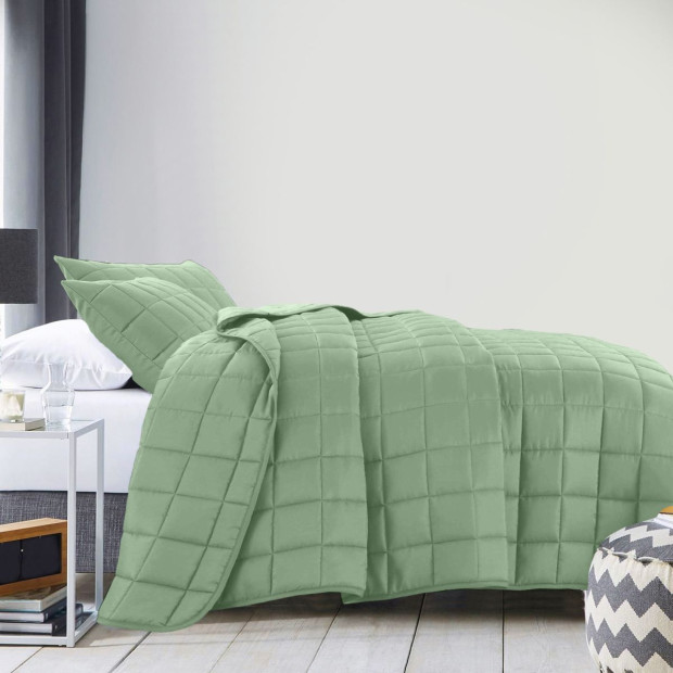 Coverlet Set Bedspread Soft Breathable 3 Piece Set - King - Sage Image 4