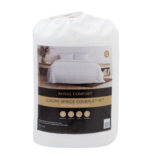 Coverlet Set Bedspread Soft Breathable 3 Piece Set - Queen - White Image 7