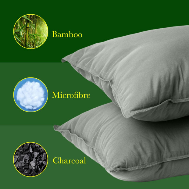 Charcoal Bamboo Pillow Hotel Quality Luxury Twin Pack Image 3
