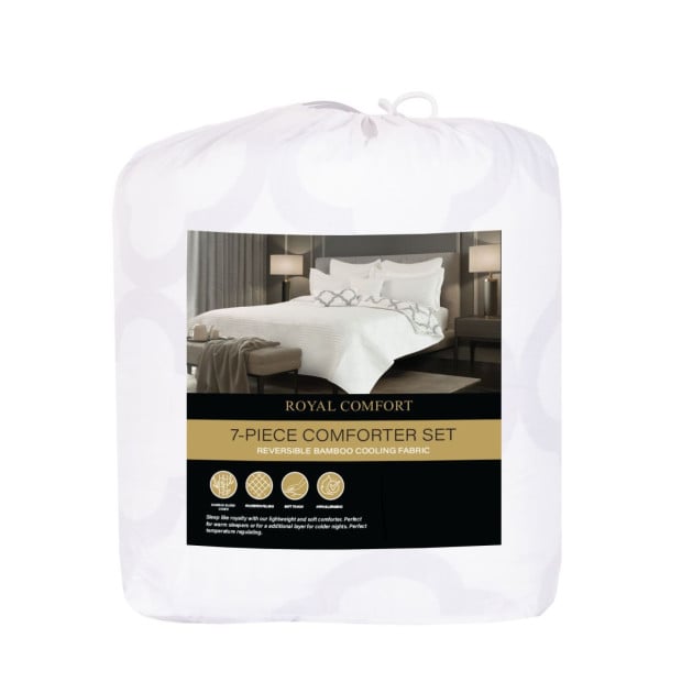 Bamboo Cooling Reversible 7 Piece Comforter Set Bedspread Queen White Image 4