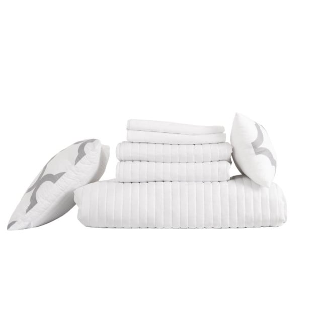 Bamboo Cooling Reversible 7 Piece Comforter Set Bedspread Queen White Image 9
