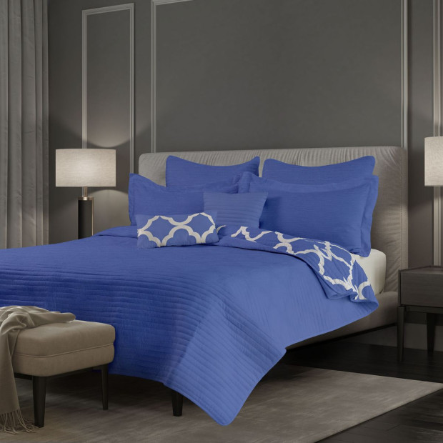 Bamboo Cooling Reversible 7pc Comforter Set Bedspread Queen Royal Blue Image 2