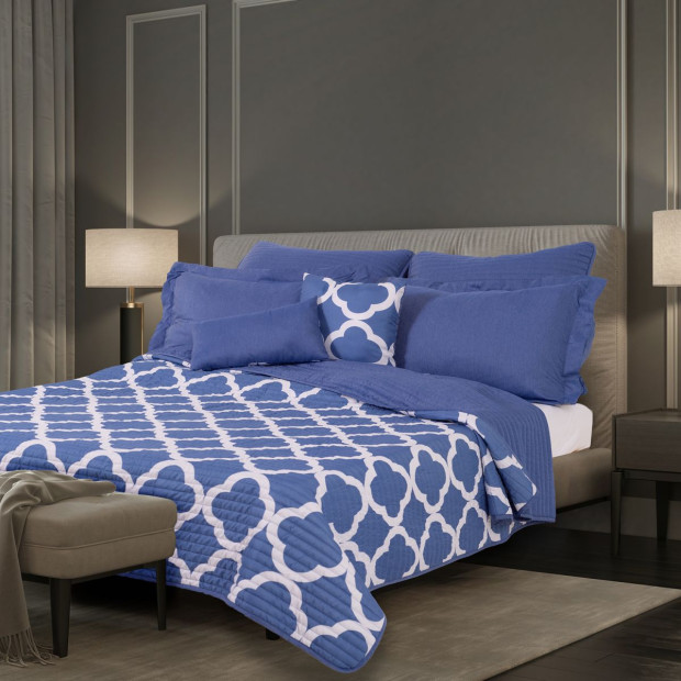 Bamboo Cooling Reversible 7pc Comforter Set Bedspread Queen Royal Blue Image 3
