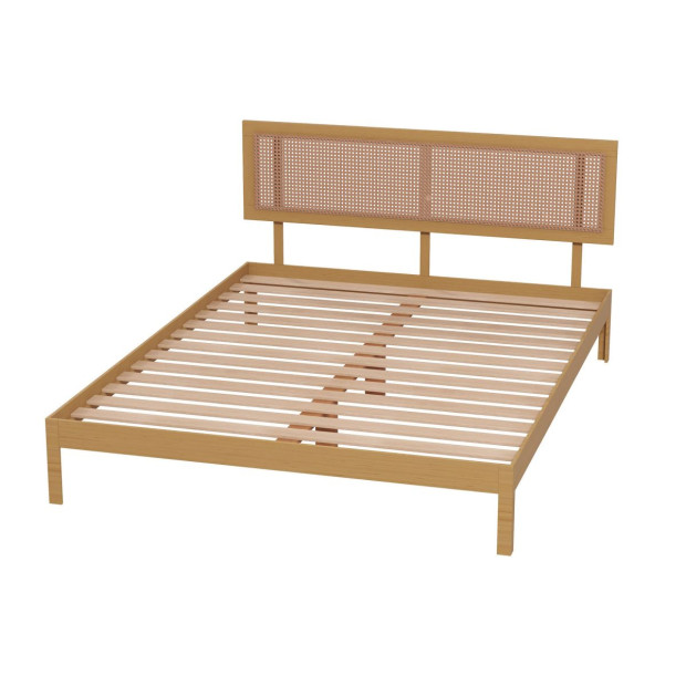 Santiago Platform Bed Rattan Bed Head Solid Wooden Frame - Queen - Oak Image 2