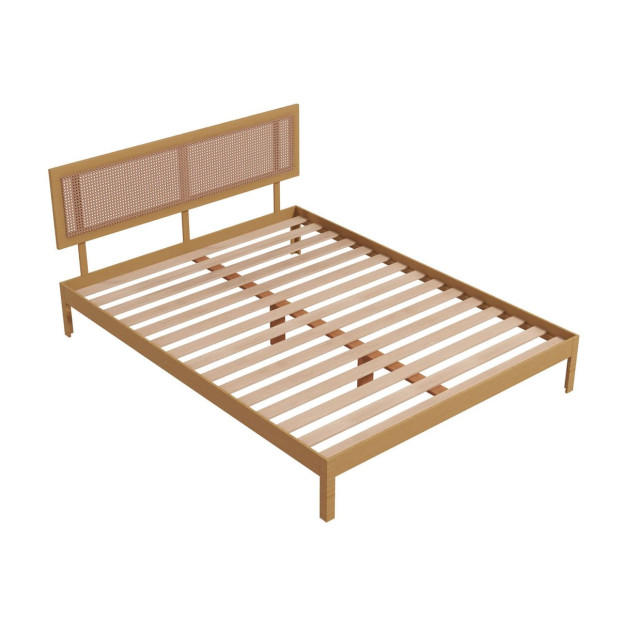 Santiago Platform Bed Rattan Bed Head Solid Wooden Frame - Queen - Oak Image 7