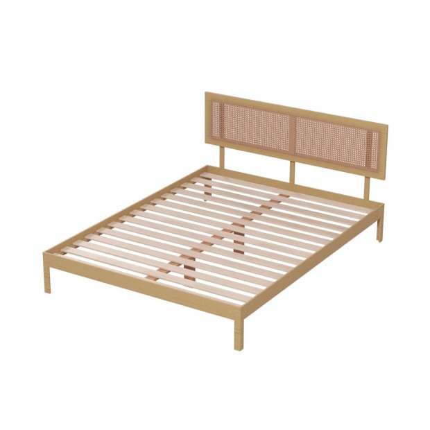 Santiago Platform Bed Rattan Bed Head Solid Wooden Frame - Queen - Oak Image 8