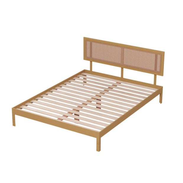 Santiago Platform Bed Rattan Bed Head Solid Wooden Frame - King - Oak Image 6
