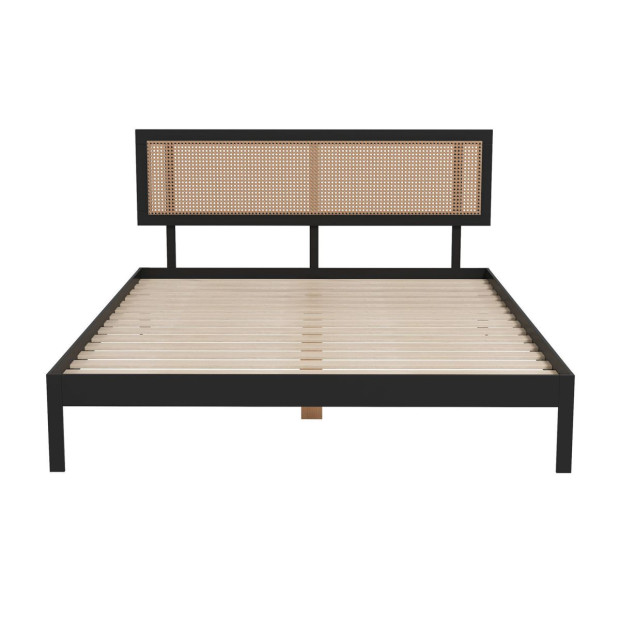 Tulum Platform Bed Rattan Bed Head Solid Wooden Frame - King - Black Image 4