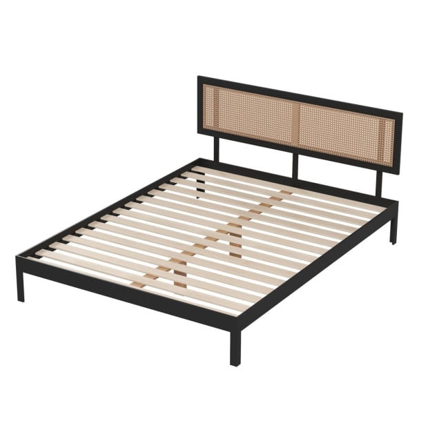 Tulum Platform Bed Rattan Bed Head Solid Wooden Frame - King - Black Image 5