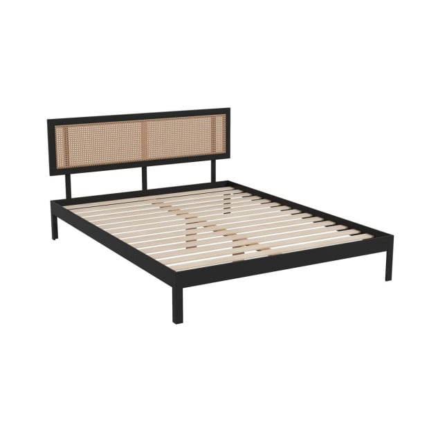 Tulum Platform Bed Rattan Bed Head Solid Wooden Frame - King - Black