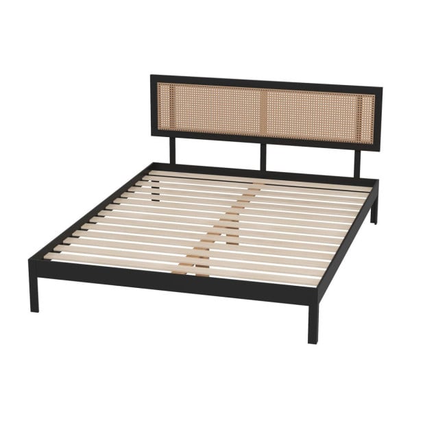Tulum Platform Bed Rattan Bed Head Solid Wooden Frame - King - Black Image 7