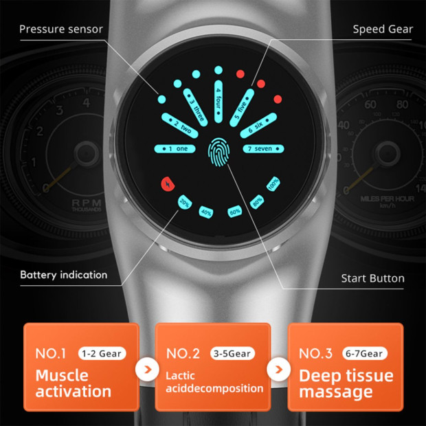 Chiro Vibration Massage 7 Levels 8 Heads Massager Gun LED Screen Image 4