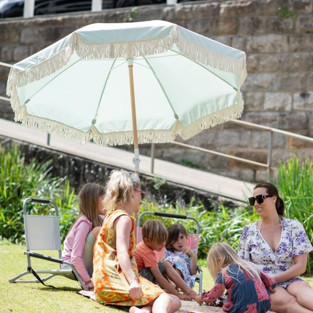 Outdoor Beach Umbrella Portable 2m Fringed Garden Sun Shade Sage Green Image 4