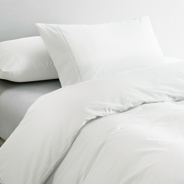 100% Jersey Cotton Quilt Cover Set Soft Bedding - Queen - White Image 4