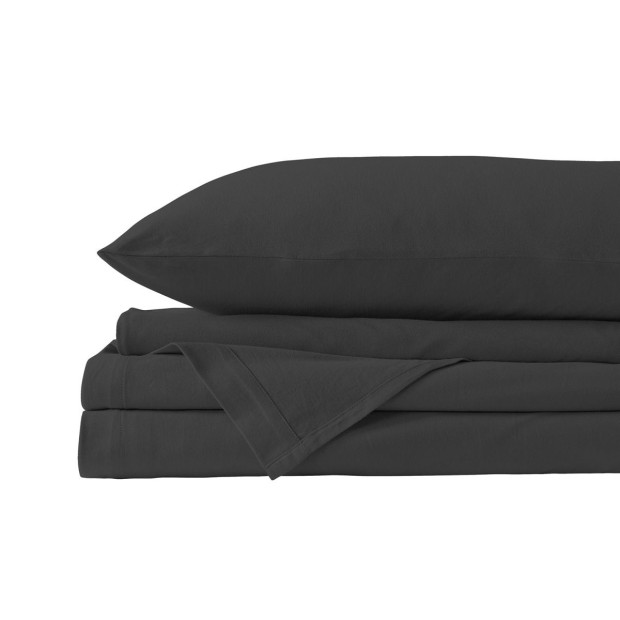 100% Jersey Cotton Quilt Cover Set Soft Bedding Queen Charcoal Marle