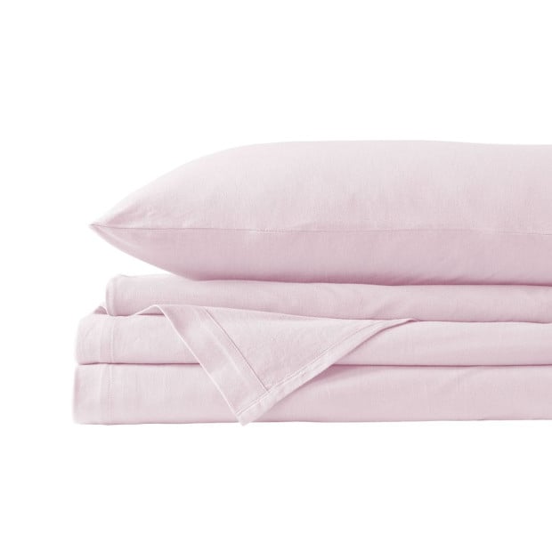 100% Jersey Cotton Quilt Cover Set Bedding - King - Pink Marle