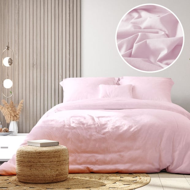 100% Jersey Cotton Quilt Cover Set Bedding - King - Pink Marle Image 2