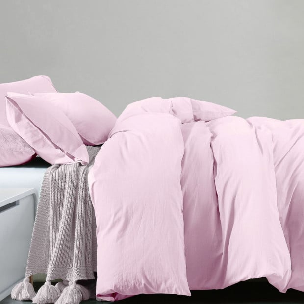 100% Jersey Cotton Quilt Cover Set Bedding - King - Pink Marle Image 3