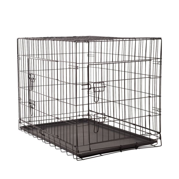 Dog Cage Pet Crate Puppy Metal ABS Tray Foldable Portable 24in Black