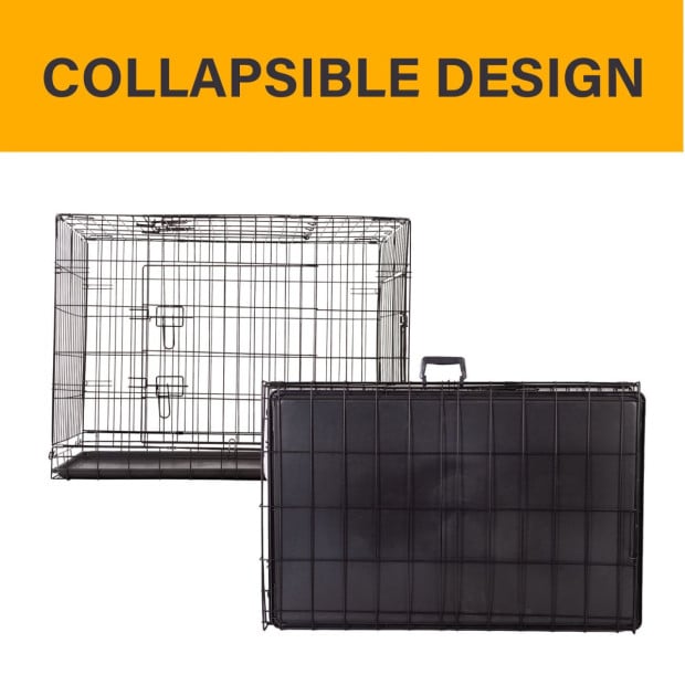 Dog Cage Pet Crate Puppy Metal ABS Tray Foldable Portable 24in Black Image 2