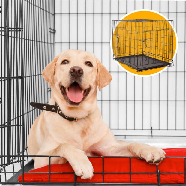 Dog Cage Pet Crate Puppy Metal ABS Tray Foldable Portable 24in Black Image 3