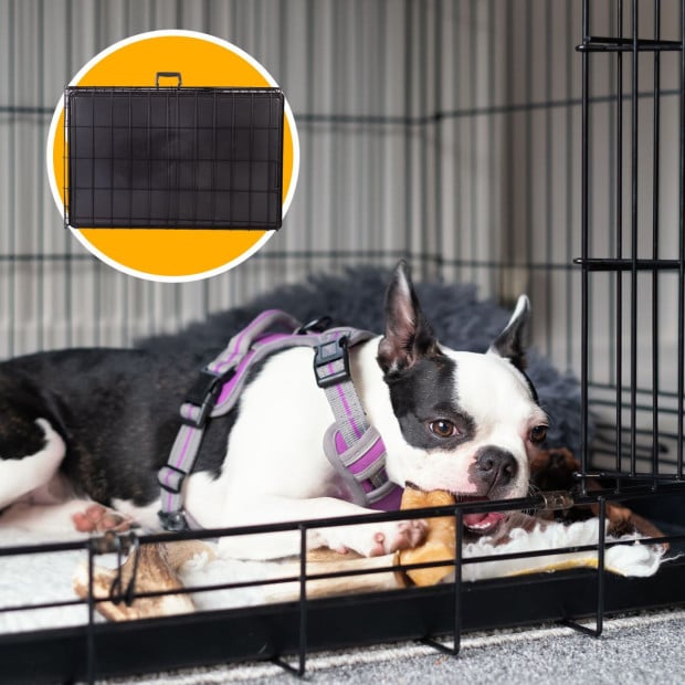Dog Cage Pet Crate Puppy Metal ABS Tray Foldable Portable 24in Black Image 5