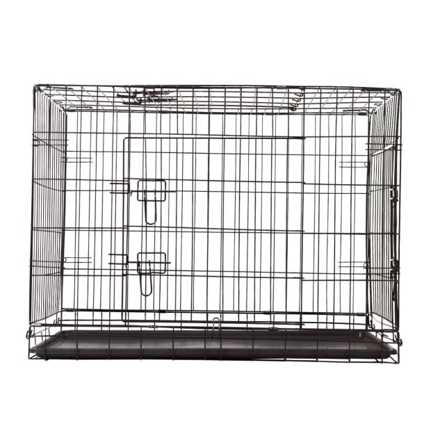 Dog Cage Pet Crate Puppy Metal ABS Tray Foldable Portable 24in Black Image 6