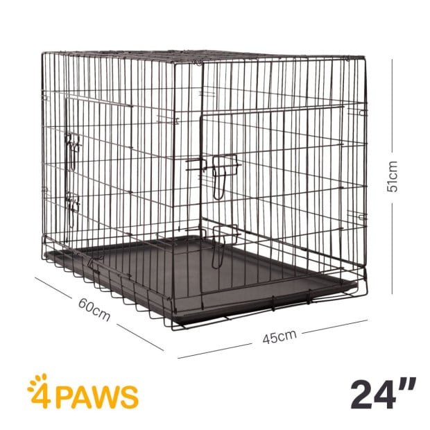 Dog Cage Pet Crate Puppy Metal ABS Tray Foldable Portable 24in Black Image 7