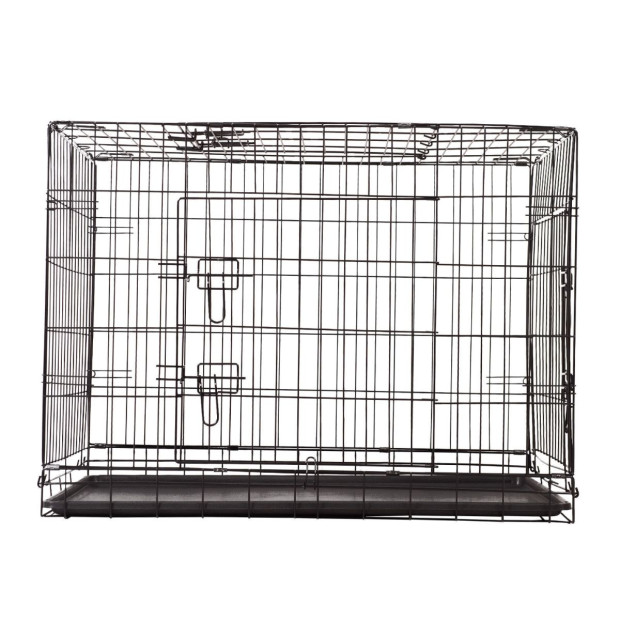 36in Dog Cage Pet Crate Puppy Metal ABS Tray Foldable Portable - Black Image 6