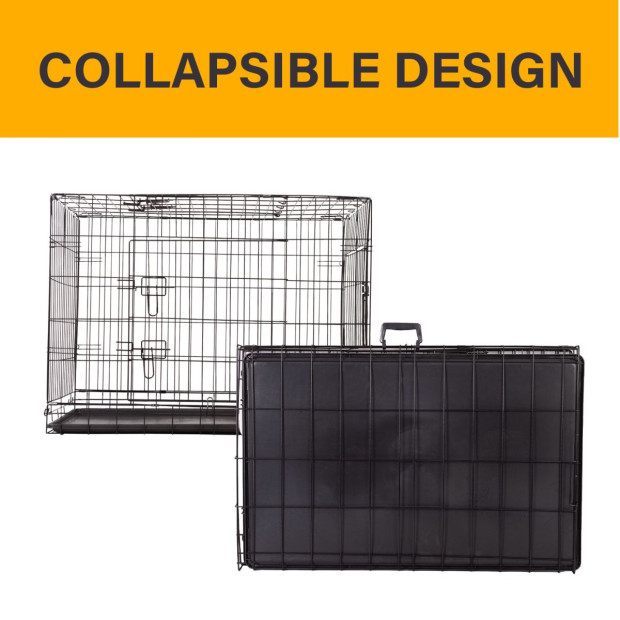 Dog Cage Pet Crate Cat Puppy Metal Cage Foldable Portable - 42in Black Image 2