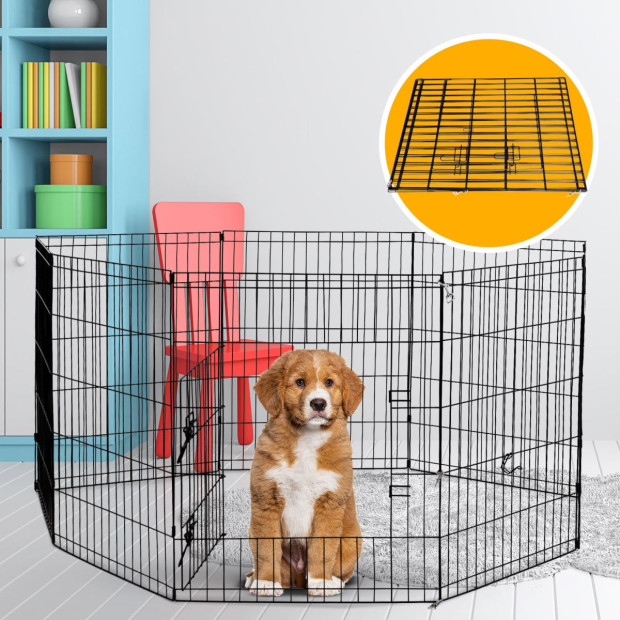 8 Panel Playpen Puppy Fence Cage Enclosure Pets - 36in - Black Image 2
