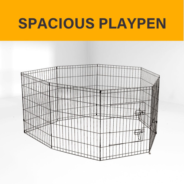 8 Panel Playpen Puppy Fence Cage Enclosure Pets - 36in - Black Image 5