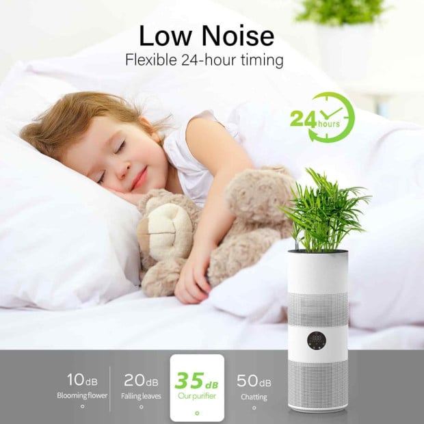 Tower Air Purifier with Planter 2-in-1 WI-FI App Control HEPA White Image 10
