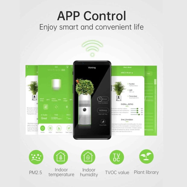 Tower Air Purifier with Planter 2-in-1 WI-FI App Control HEPA White Image 9